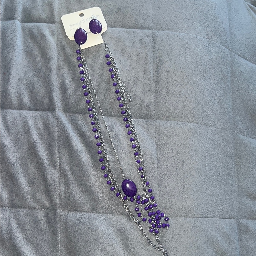 Charming Charlie Purple Beaded Necklace Set
